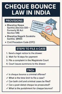 Cheque Bounce Lawyers / Advocates in Delhi 1 Cheque Bounce Law in India – Provisions Under BNSS, BNS, CrPC, CPC & FAQs