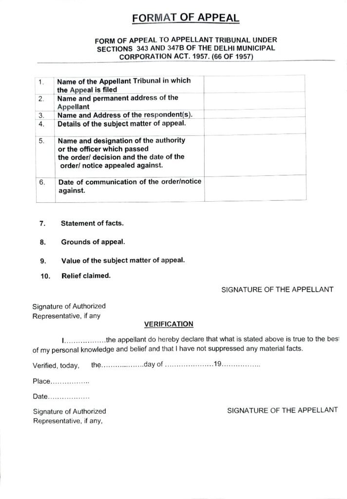APPEAL UNDER SECTION 347B OF THE DELHI MUNICIPAL CORPORATION ACT 1957 STAY ORDER AGAISNT DEMOLITION OR SEALING 7 APPEAL FORMAT 1 pdf
